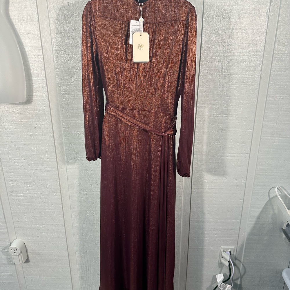 WAYF Women’s Meryl Long-Sleeve V Neck Metallic Wrap Long Sleeve Dress SZ XS NWT - Picture 10 of 14